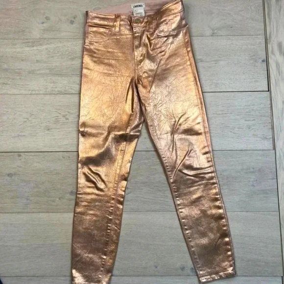 L'AGENCE Margot High Rise Skinny in Petal & Light Rose Gold Foil Sz 25 - Picture 1 of 12